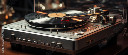 Moderner Plattenspieler, DJ Equipment für elektronische Musik, Retro Schallplattenspieler Vinyl photo