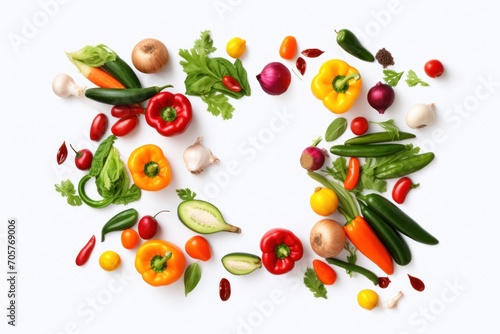  a group of vegetables arranged in the shape of a letter o on a white background with a place for the letter o in the middle of the photo to be.