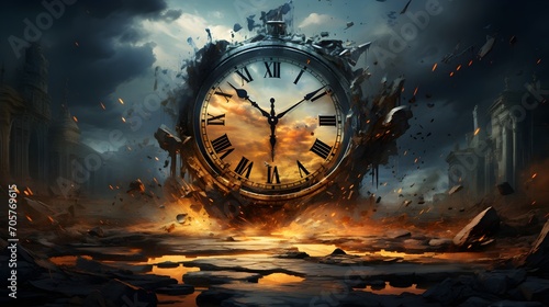 Illustration of Clock, Symbolism of Time, Temporal Art, Time Management, Conceptual Timepiece Design