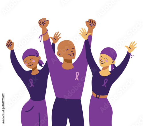 World cancer day. Group of people supporting each other in the fight against with cancer. Banner. Vector.