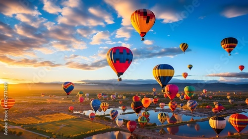 Albuquerque International Balloon Festival USA, Hot Air Balloons, Skyline Spectacle, Aerial Celebration, Vibrant Colors