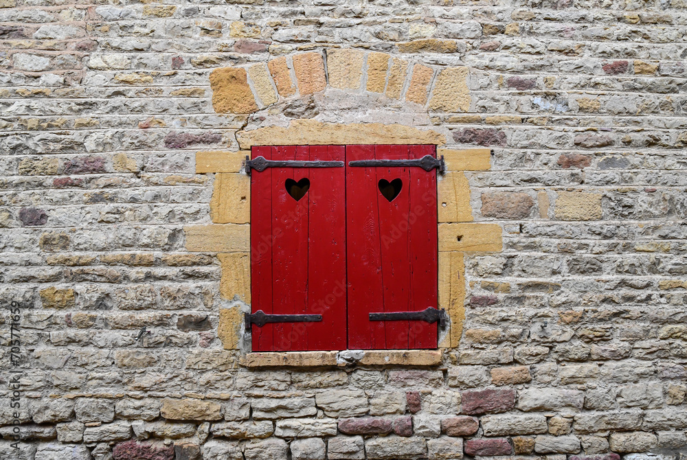 Old wooden red entry door