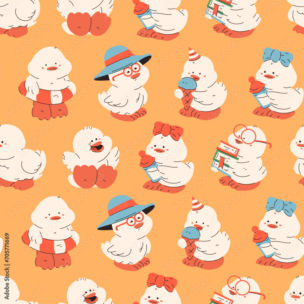 Little duck vector cartoon seamless pattern background for wallpaper, wrapping, packing, and backdrop.