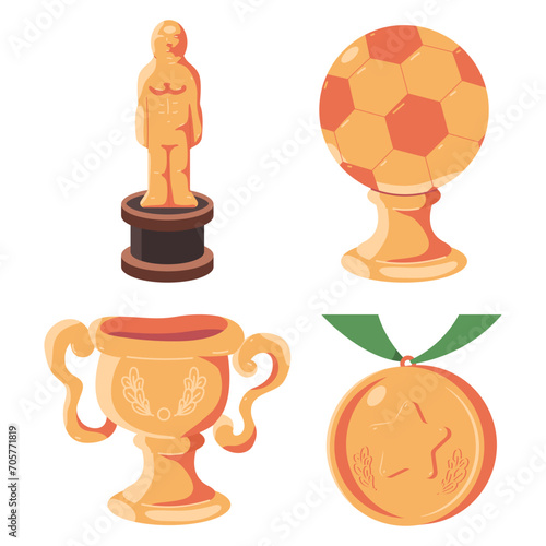 Awards vector cartoon set isolated on a white background.