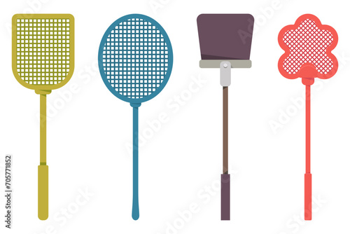 Fly swatter vector cartoon set isolated on a white background.