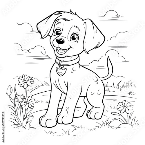 Dog with flowers coloring pages - coloring book for kids