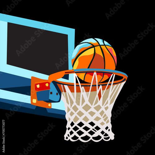 basketball hoop and ball in the basket