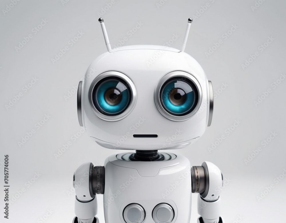 cute robot with round eyes on white background cute robot with round eyes on white background