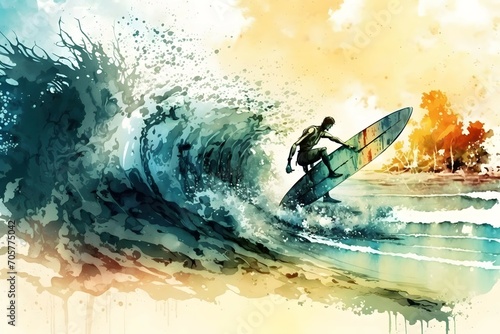 watercolor surfing lifestyle