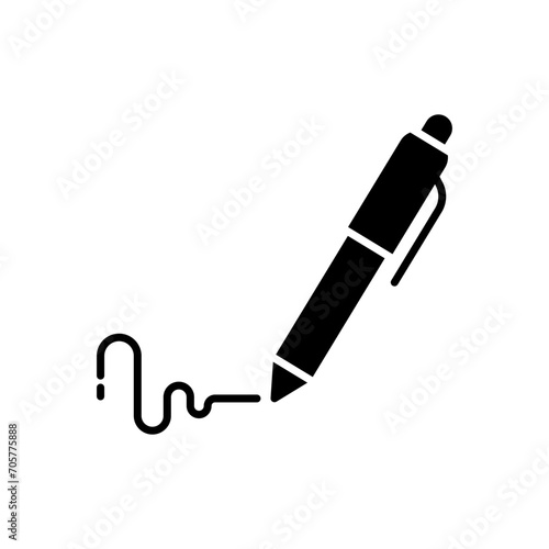 Pen  write icon. Simple solid style. Signature pen  paper  ink  sign  pencil  tool  education concept. Black silhouette  glyph symbol. Vector illustration isolated.