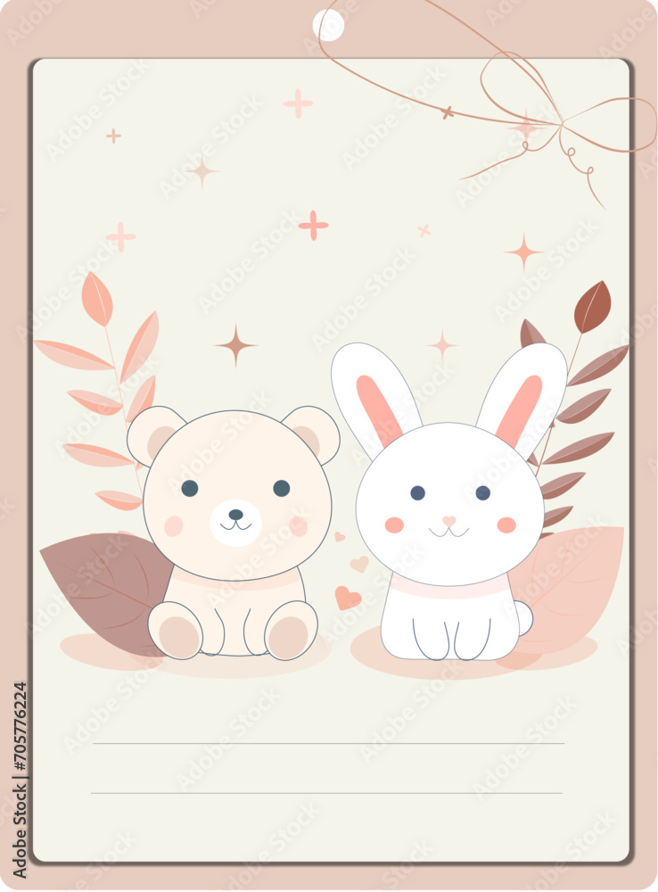cards for bouquets and basic gifts with a bow in delicate shades with flowers, a bunny and a bear cards for bouquets and basic gifts with a bow in delicate shades with flowers, a bunny and a bear
