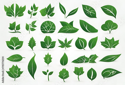 Leaves collection eco, Green leaves flat icon set, illustration v1