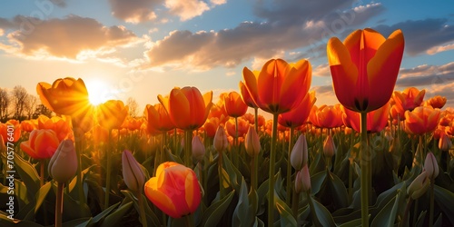 orange tulip field isolated on white background