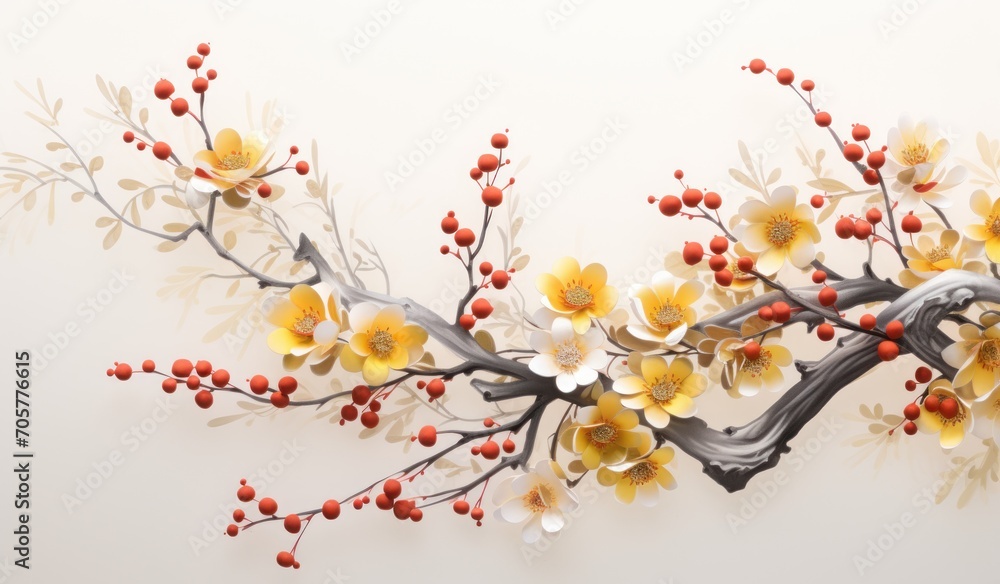 Naklejka premium chinese new year branch chinese cherry background