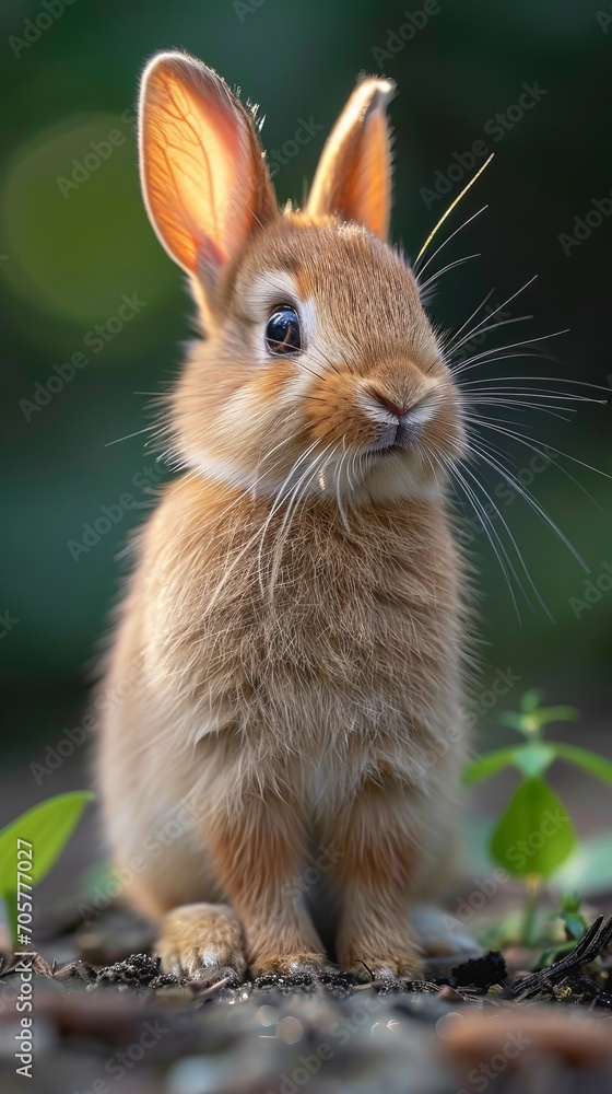 Fototapeta premium A cute little rabbit playing happily on the lawn