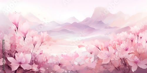 pink floral landscape on a white background