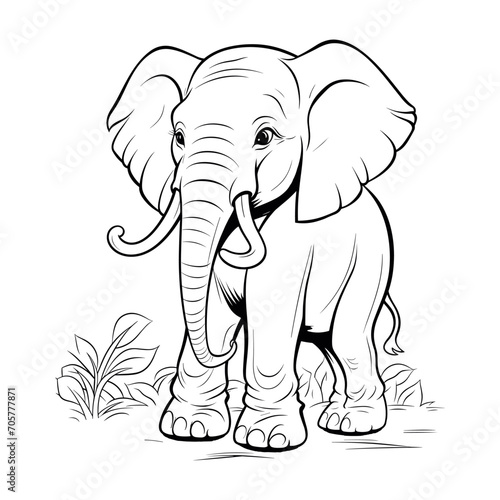 Elephant cartoon illustration coloring page - coloring book