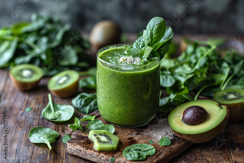 Green detox smoothie with avocado kiwi