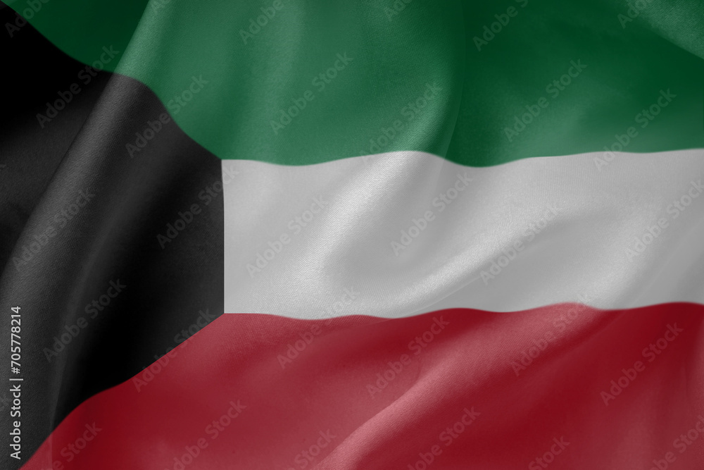 Obraz premium kuwait waving flag close up fabric texture background