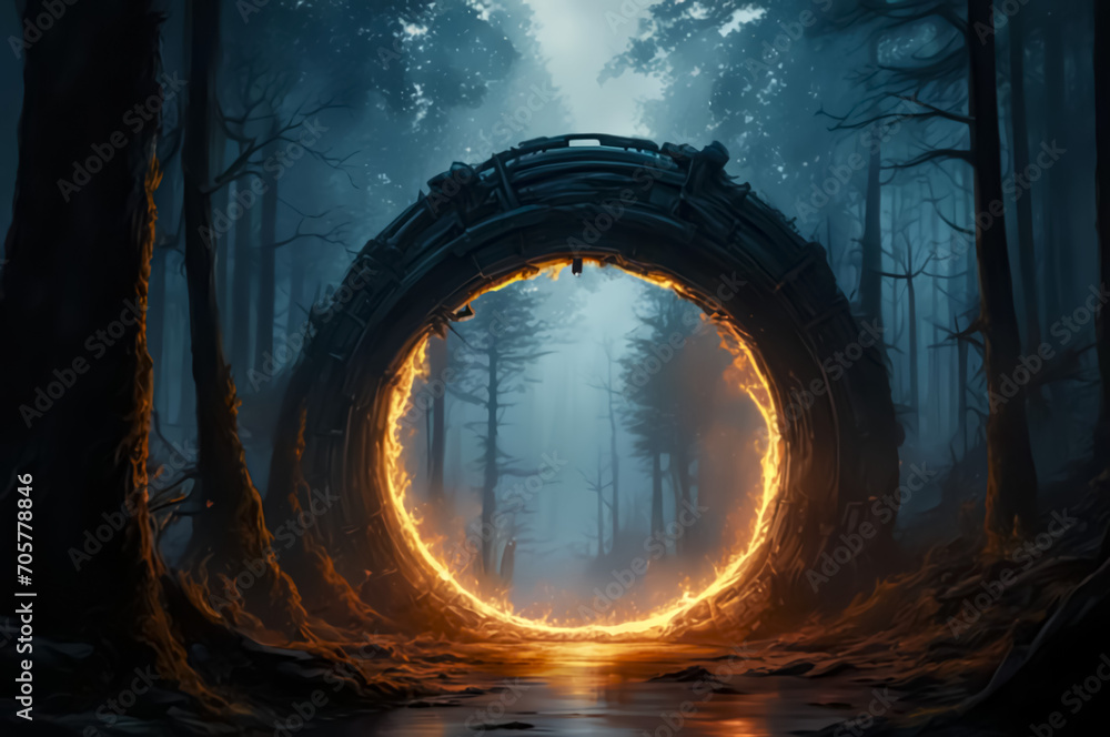 A portal in the night magic forest. AI A portal in the night magic forest. AI