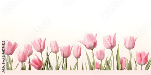 white pink tulip field isolated on white background, close-up from diagonally below, spring concept happy easter photo