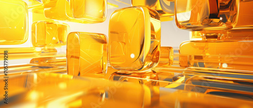 Elegant 3D abstract background featuring shiny glass cubes in gold and yellow hues. photo