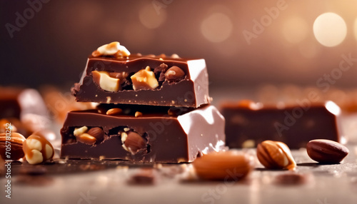 Eccellenza Cioccolatiera- Barrette con Caramello, Noci e Torrone, Closeup per Design di Banner photo