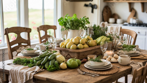 Wallpaper Mural a photo of farmhouse kitchen table adorned with a delightful spread of farm fresh produce and rustic tableware Torontodigital.ca