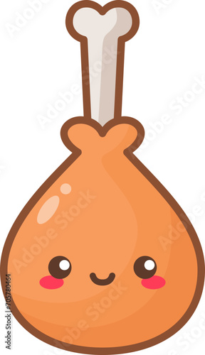 Kawaii chicken drumstick cartoon character flat design