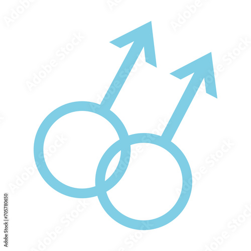 Two male symbols, homosexual icon. Vector illustration of diversity relationship, simple flat logo