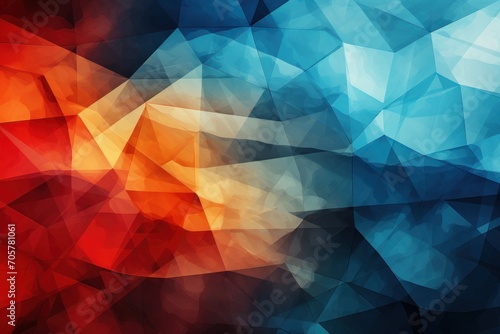  a multicolored abstract background consisting of polygonic shapes and colors of red  orange  blue  yellow  and white with a diagonal pattern of polygonic shapes.