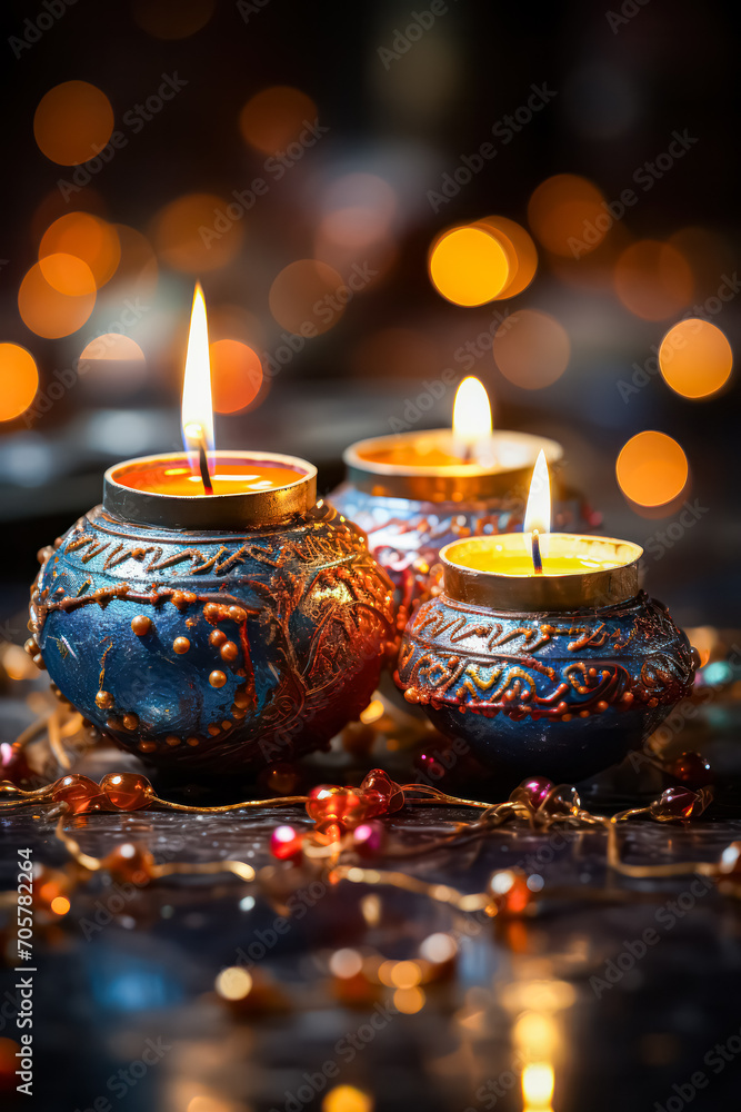 Diwali celebration with colorful lights and candles joyous Hindu festiva Diwali celebration with colorful lights and candles joyous Hindu festiva