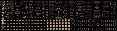 Set of gold vintage frame and corners icon. Vector illustration.