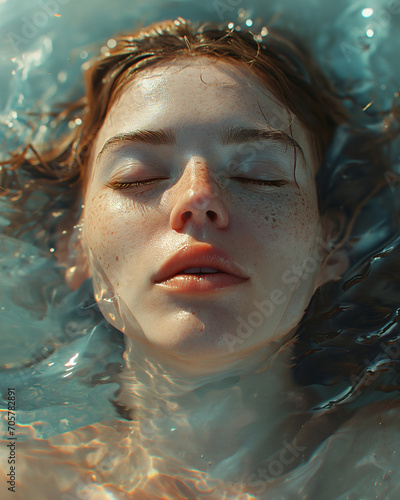 Portrait of a woman in the pool Generative AI
