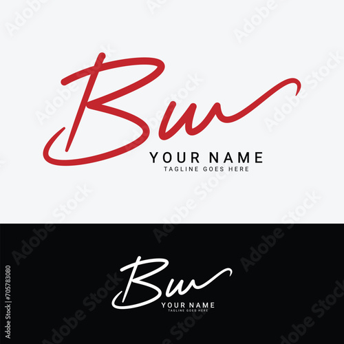 B, W, BW Initial handwriting or handwritten letter logo for identity. Logo with signature, wedding, fashion, floral, botanical and hand drawn in style