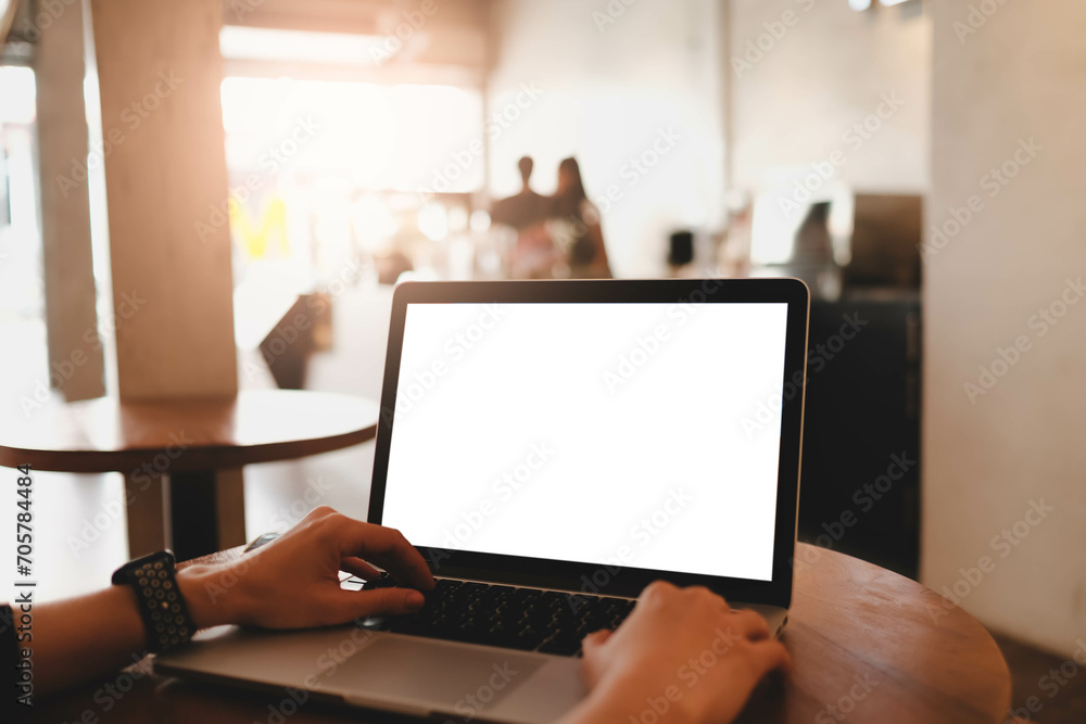 A blank screen for hand typing text,using laptop contact business searching information in workplace on desk at office. A blank screen for hand typing text,using laptop contact business searching information in workplace on desk at office.