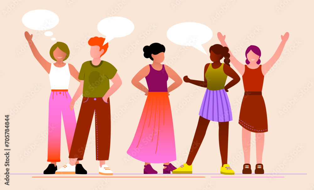 Illustration vectorielle d'une groupe de personnes discutant Illustration vectorielle d'une groupe de personnes discutant