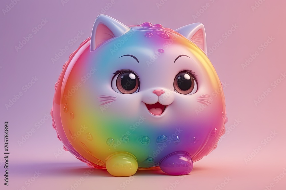 Kawaii-style rainbow kitten as a jellybean . Kawaii-style rainbow kitten as a jellybean .