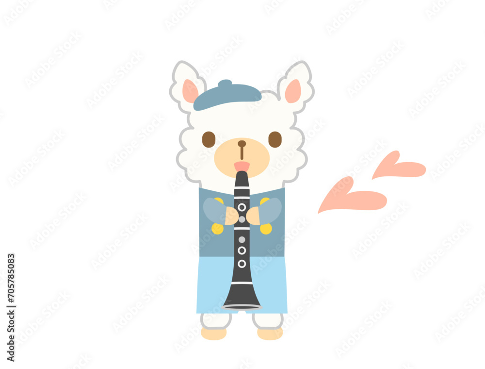 クラリネットを吹くアルパカのイラスト
