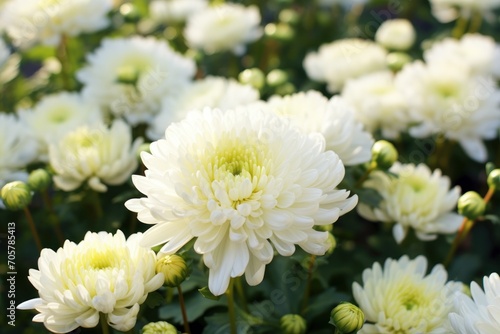  a bunch of white flowers that are in some kind of flowery plant with green leaves on the top and bottom of the flowers in the middle of the picture.