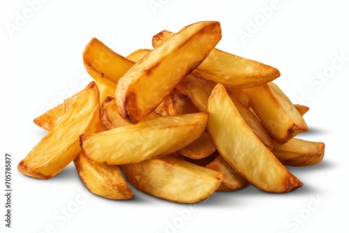  a pile of french fries sitting next to each other on a white surface with a reflection of the food on the top of the pile and bottom of the fries.