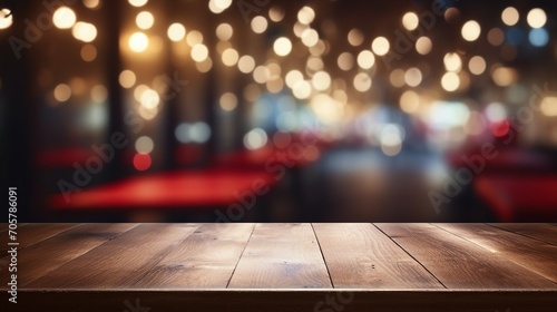 Cozy Wooden Table with Bokeh Lights  Perfect for Vintage Home Decor and Festive Celebrations