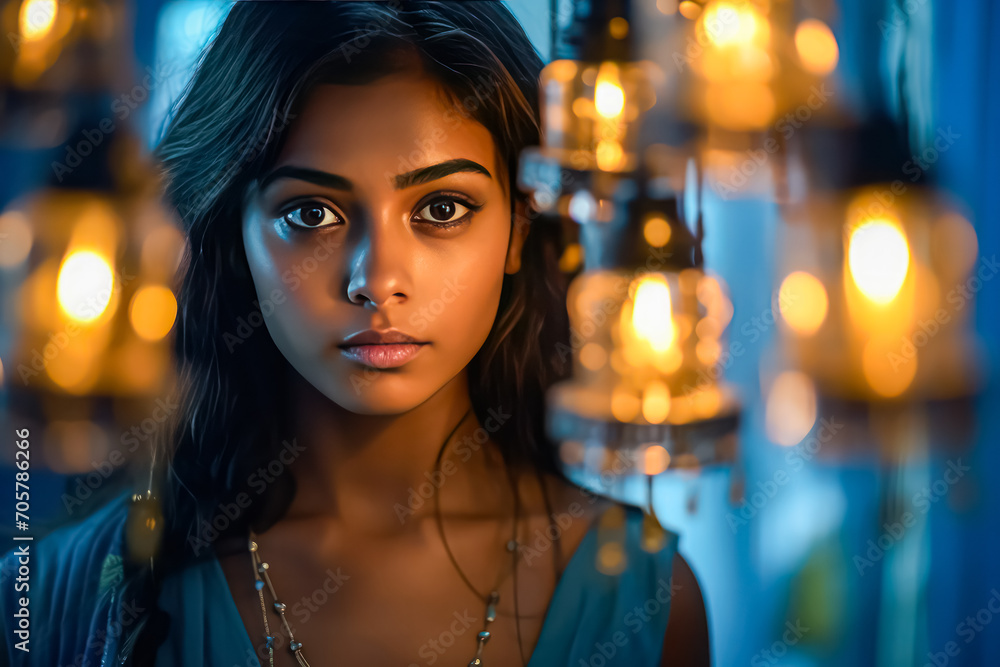 Amidst enchanting bokeh lights, a girl celebrates the Diwali festival, radiating joy and embracing the vibrant spirit of the Festival of Lights. Amidst enchanting bokeh lights, a girl celebrates the Diwali festival, radiating joy and embracing the vibrant spirit of the Festival of Lights.