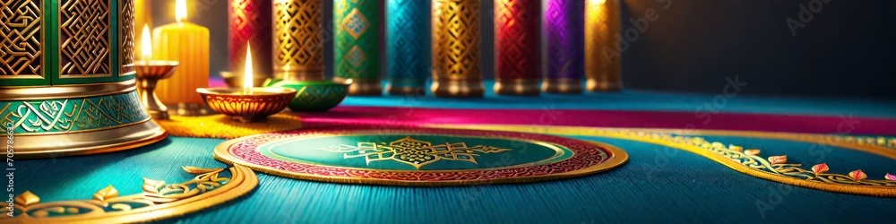 Muslim holy month Ramadan holiday background, decoration, burning candles, Islam Muslim holy month Ramadan holiday background, decoration, burning candles, Islam