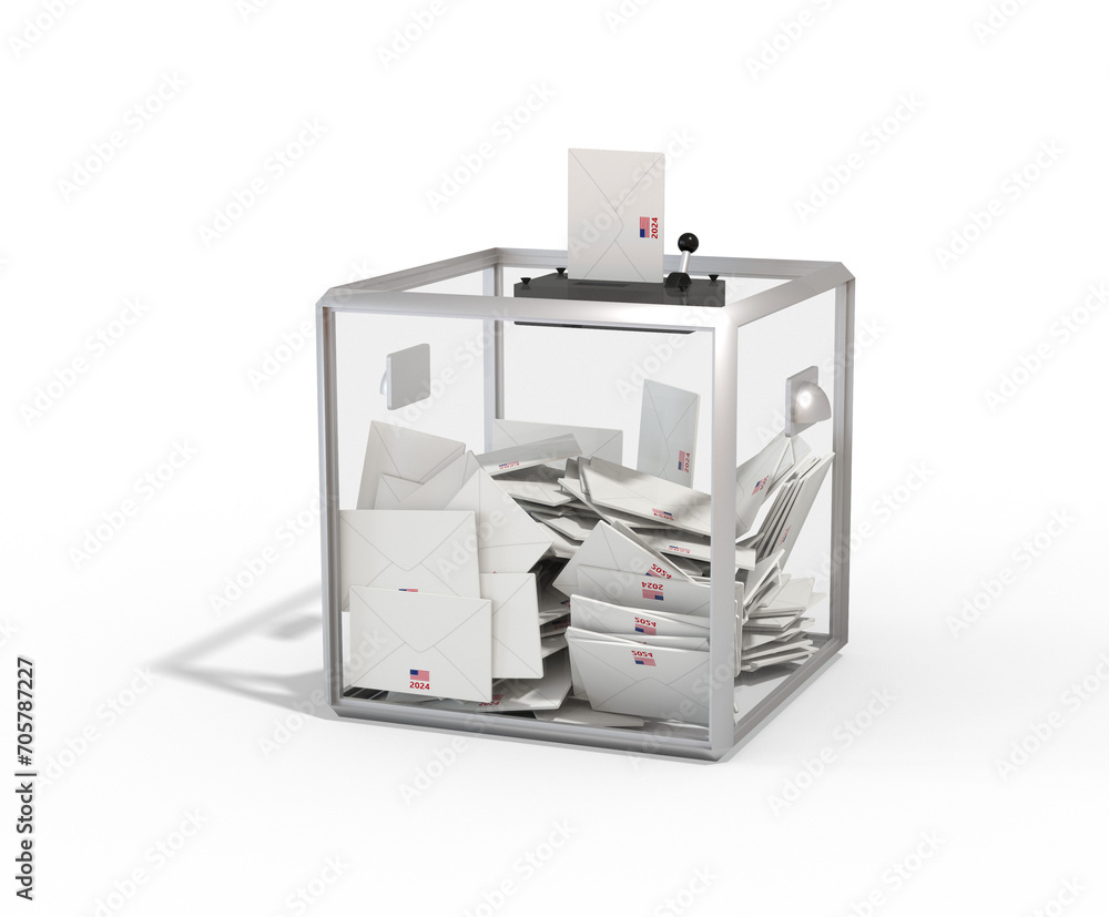 Ballot box filled with envelopes with an American flag - transparent background - PNG Ballot box filled with envelopes with an American flag - transparent background - PNG