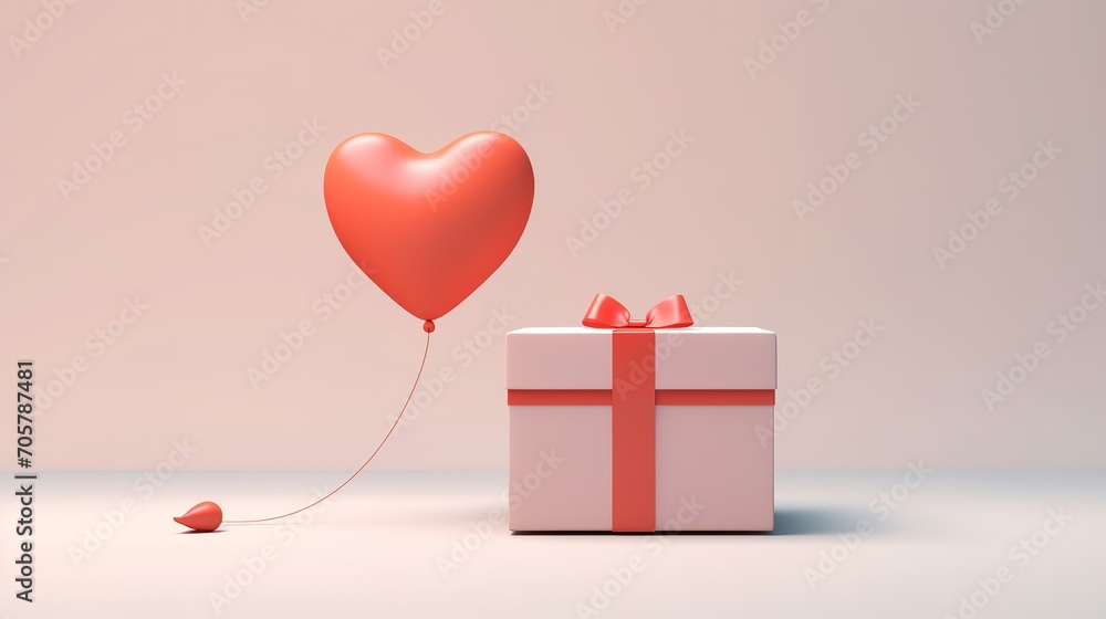 Valentine's day design. Realistic red gift box. Open a gift box full of decorative festive objects. Holiday banner, web poster, flyer, stylish brochure, cover. Romantic background, generative ai