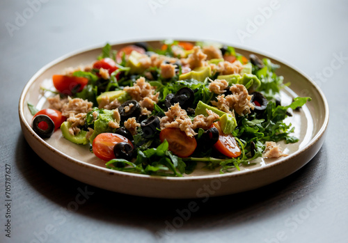 Mediterranean Salad with Tuna Fish, Avocado, and Arugula - Healthy Eating for Weight Loss