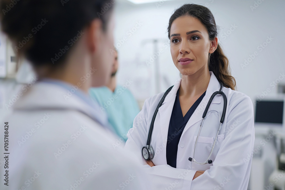 National Doctors Day concept : Portrait of confident female doctor standing with arms crossed in medical office National Doctors Day concept : Portrait of confident female doctor standing with arms crossed in medical office