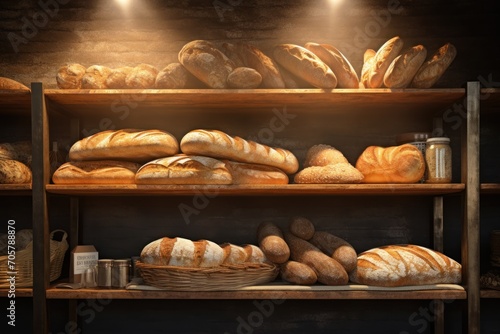  a shelf filled with lots of bread and loaves of loaves of loaves of loaves of loaves of loaves of loaves of loaves of loaves.