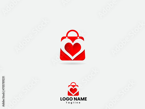 Love shop logo design. Shopping bag with love. Business. Couples. Love vector art. Finance. Loveday. Shopping. Rose. Premium template